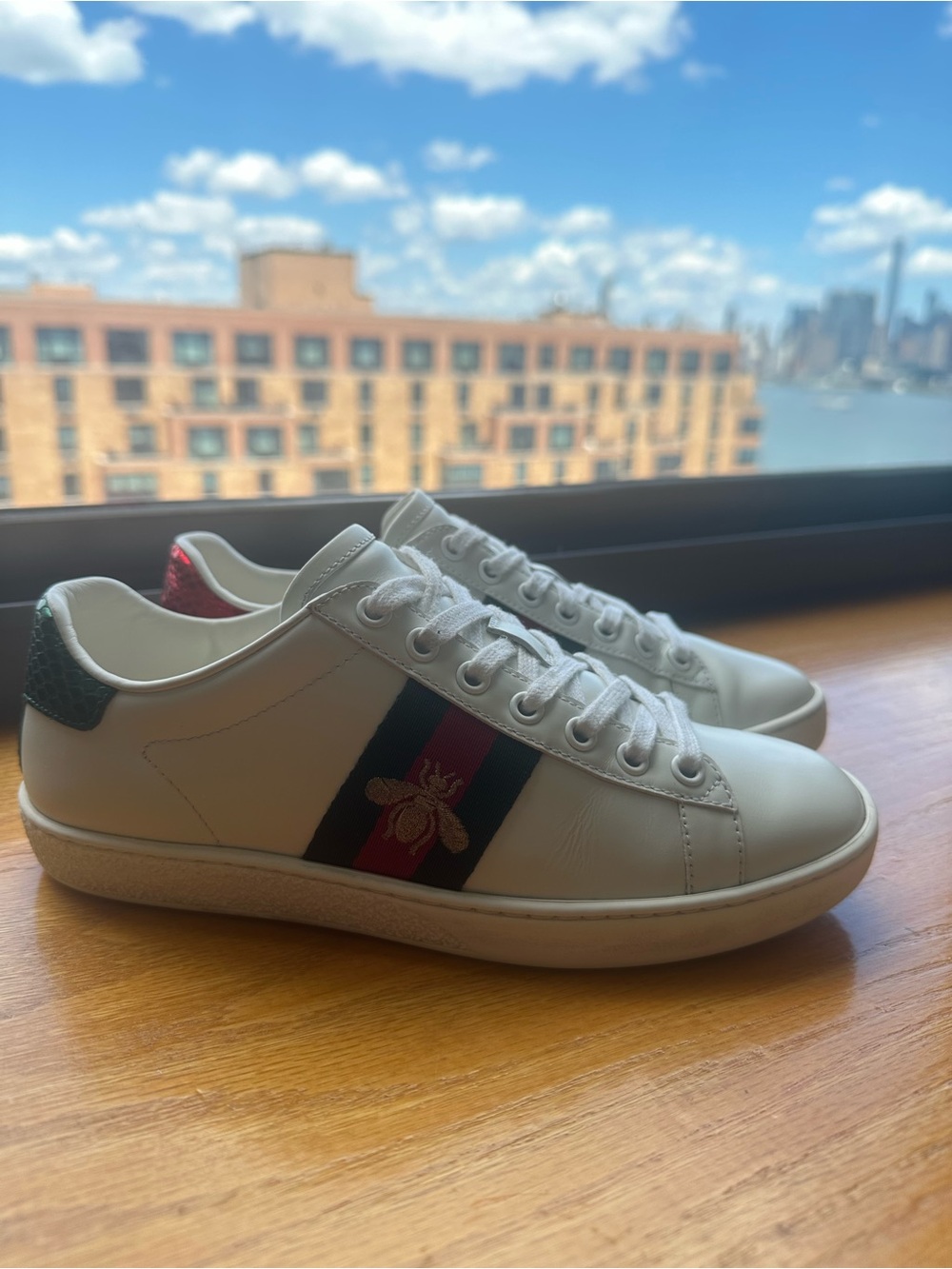 Gucci Ace Bee Sneakers White Leather Web Stripe Size 36 w/ Box Dust Bag